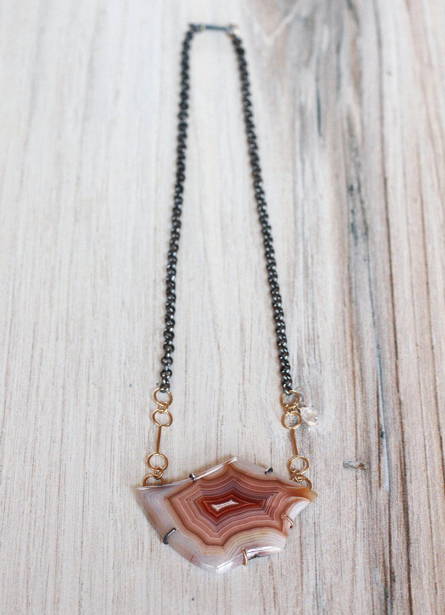 Laguna Agate & Herkimer Diamond Necklace with 14k Gold