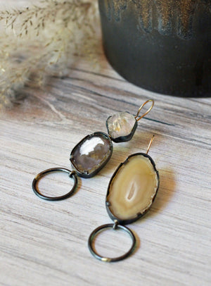 Stone Combo Earrings with 14k Gold