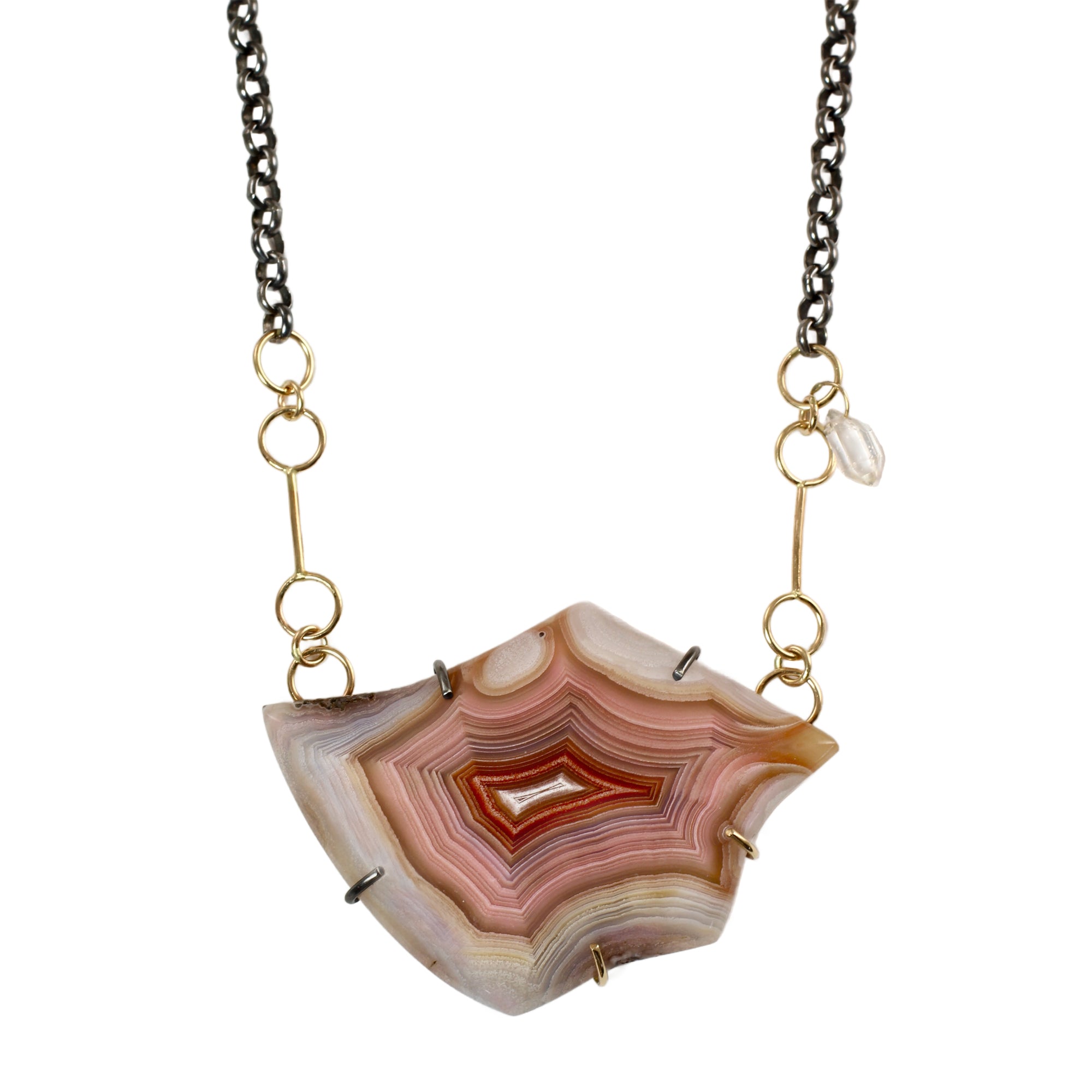 Laguna Agate & Herkimer Diamond Necklace with 14k Gold