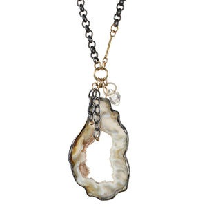 Agate Slice & Herkimer Diamond Long Necklace with 14k Gold