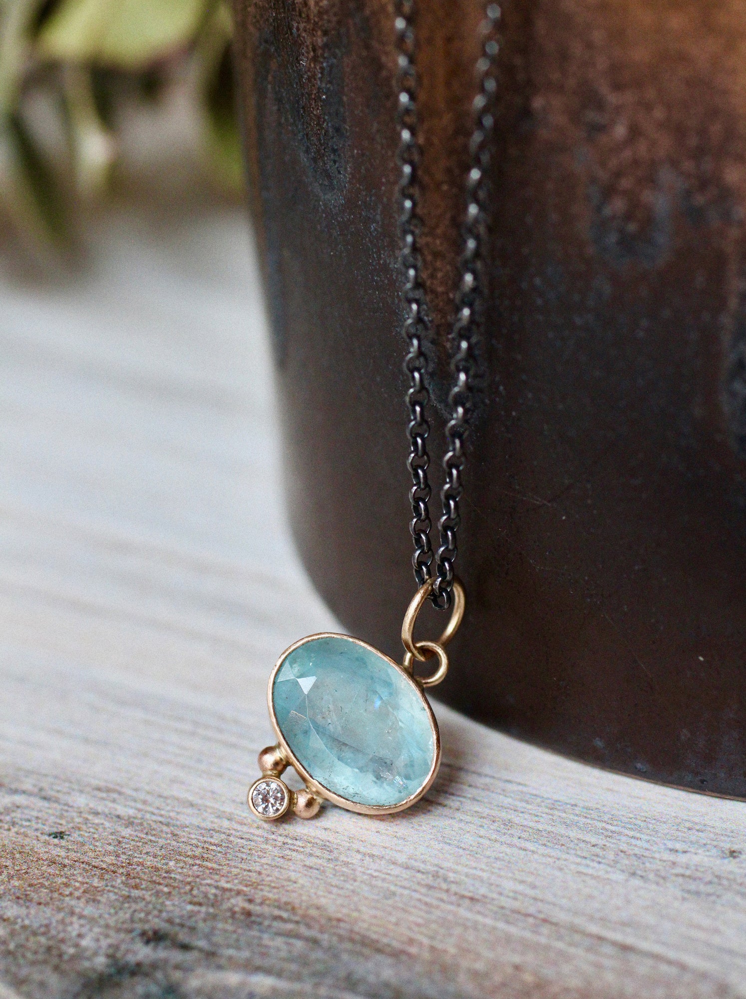 Aquamarine & Diamond Siren Pendant in 14k Gold