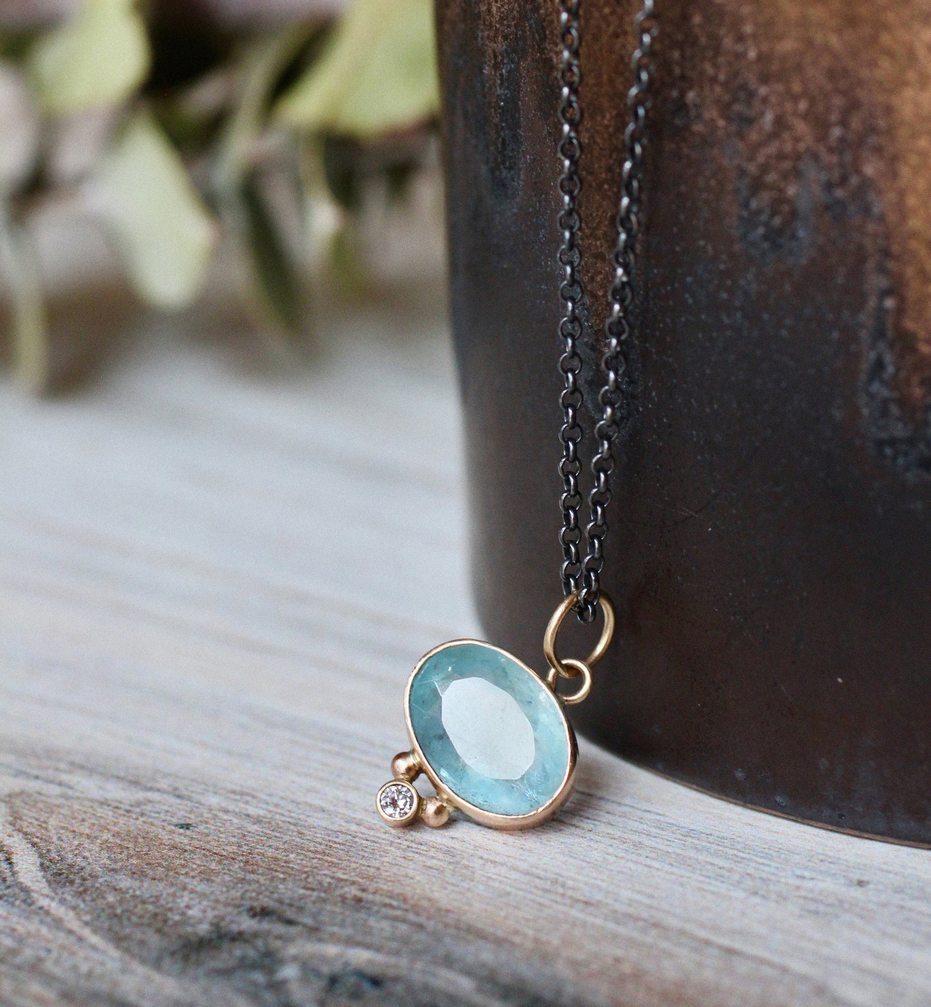 Aquamarine & Diamond Siren Pendant in 14k Gold