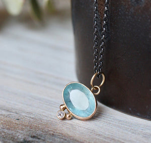 Aquamarine & Diamond Siren Pendant in 14k Gold