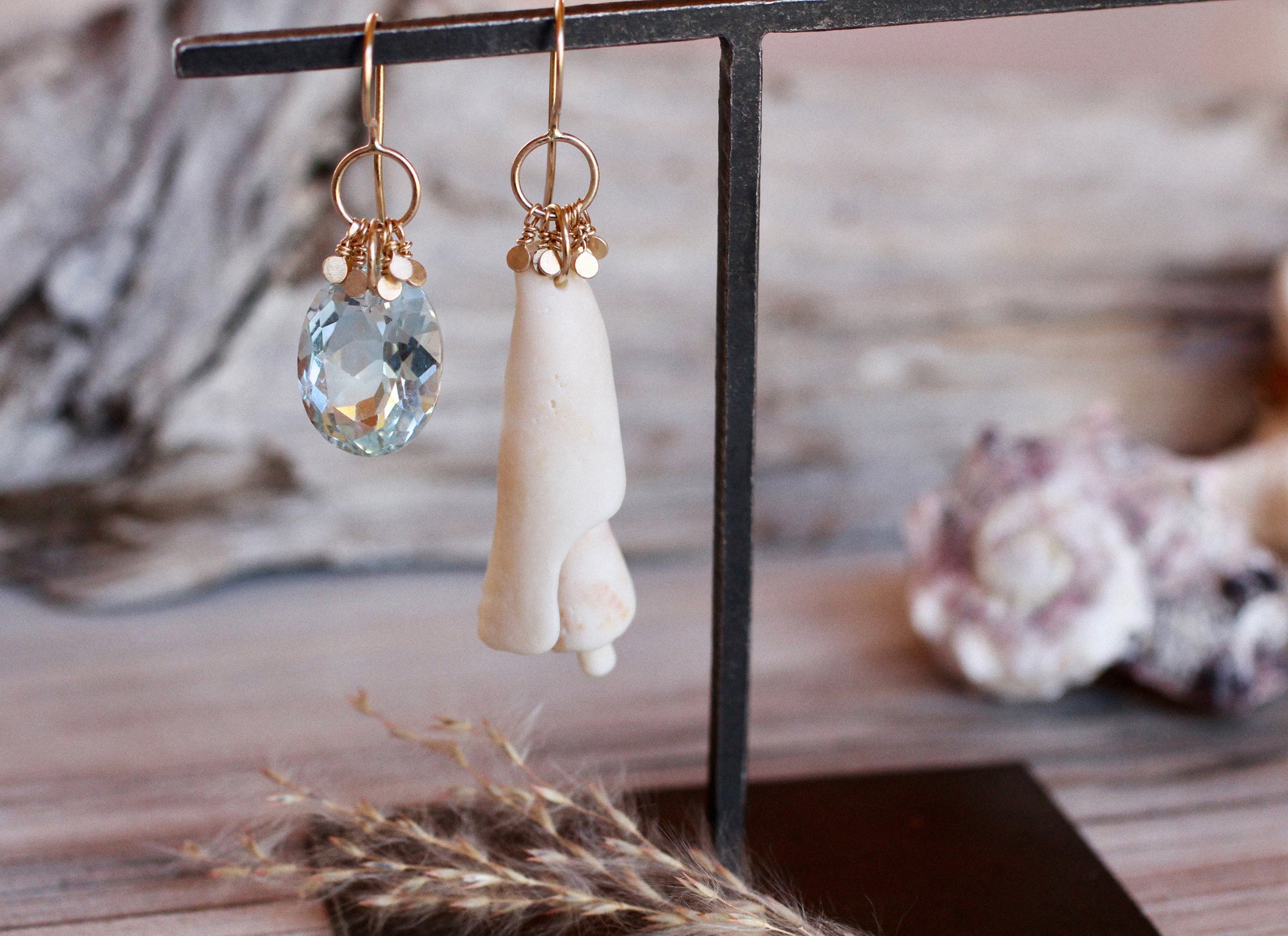 Aquamarine & Shell Samba Earrings in Recycled 14k Gold