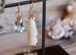 Aquamarine & Shell Samba Earrings in Recycled 14k Gold