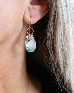 Aquamarine & Shell Samba Earrings in Recycled 14k Gold