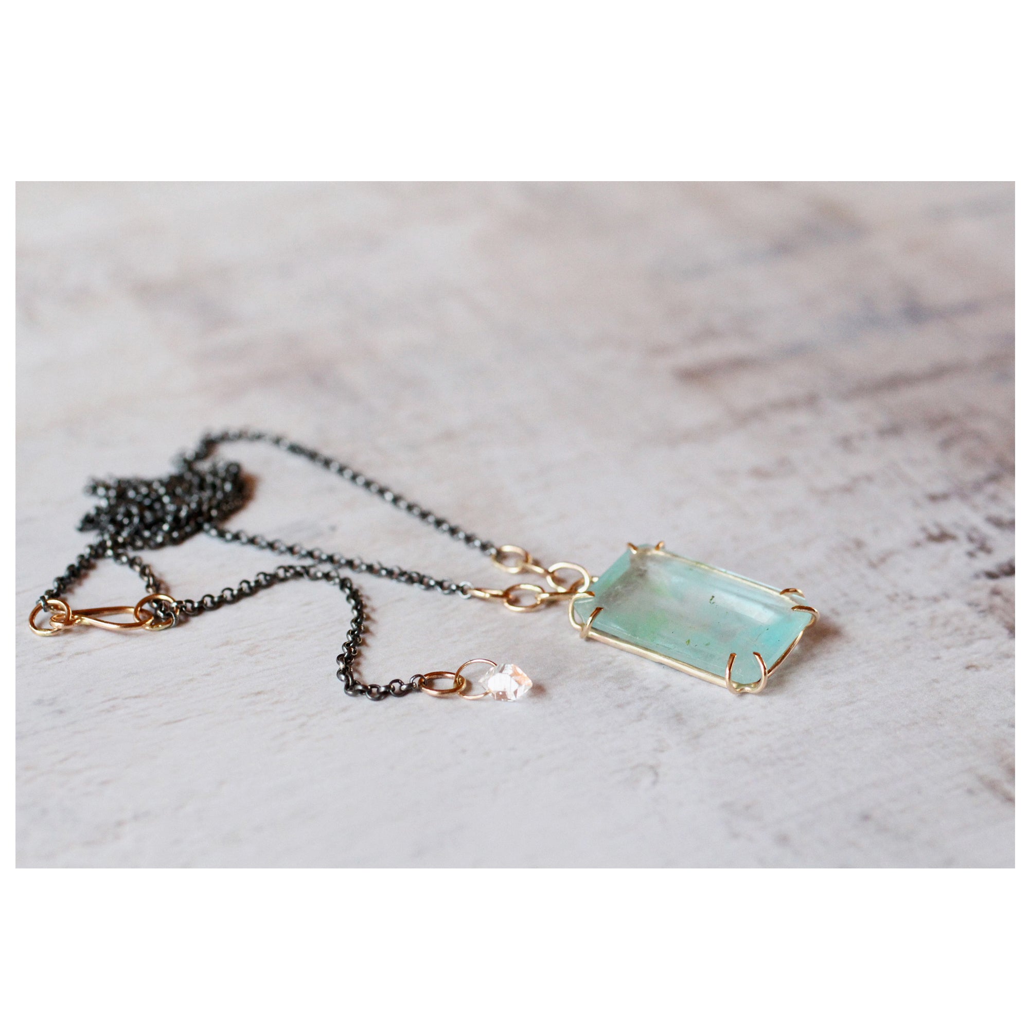 Aquamarine Gentle Embrace Talisman Necklace with 14k Gold