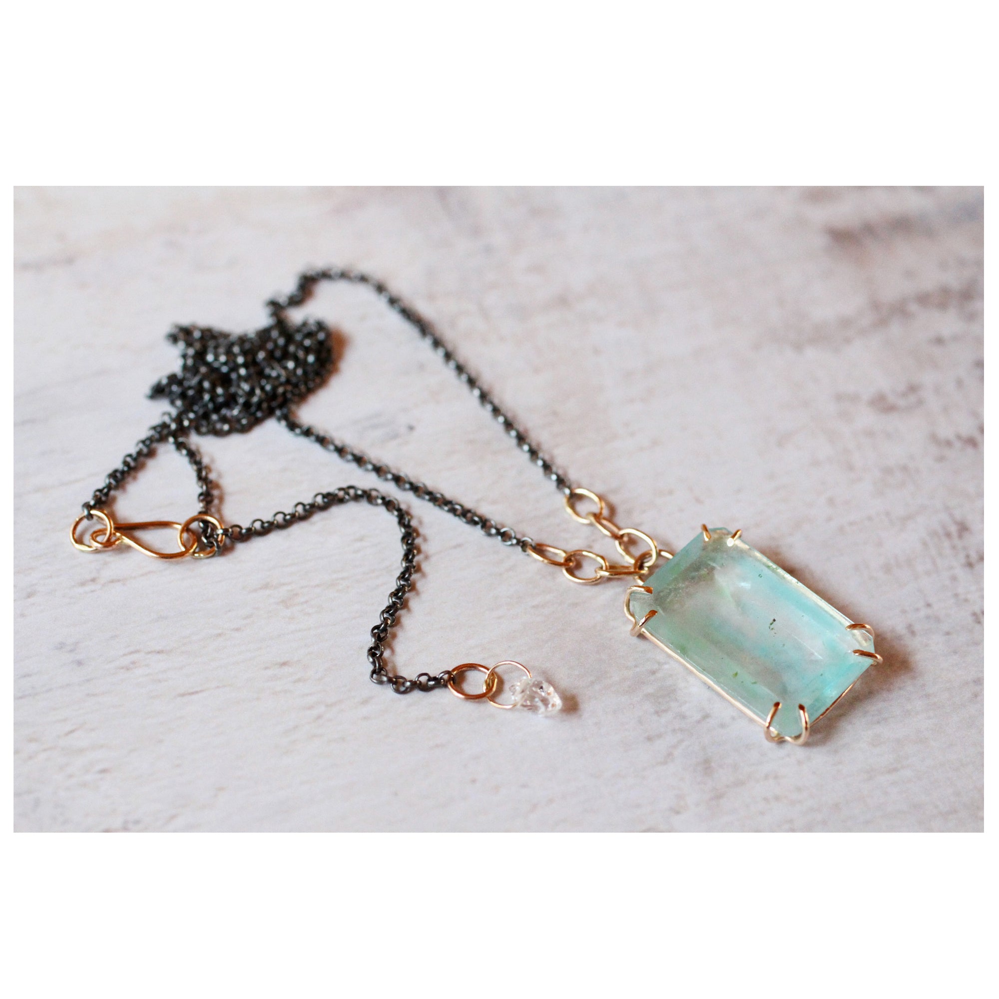 Aquamarine Gentle Embrace Talisman Necklace with 14k Gold