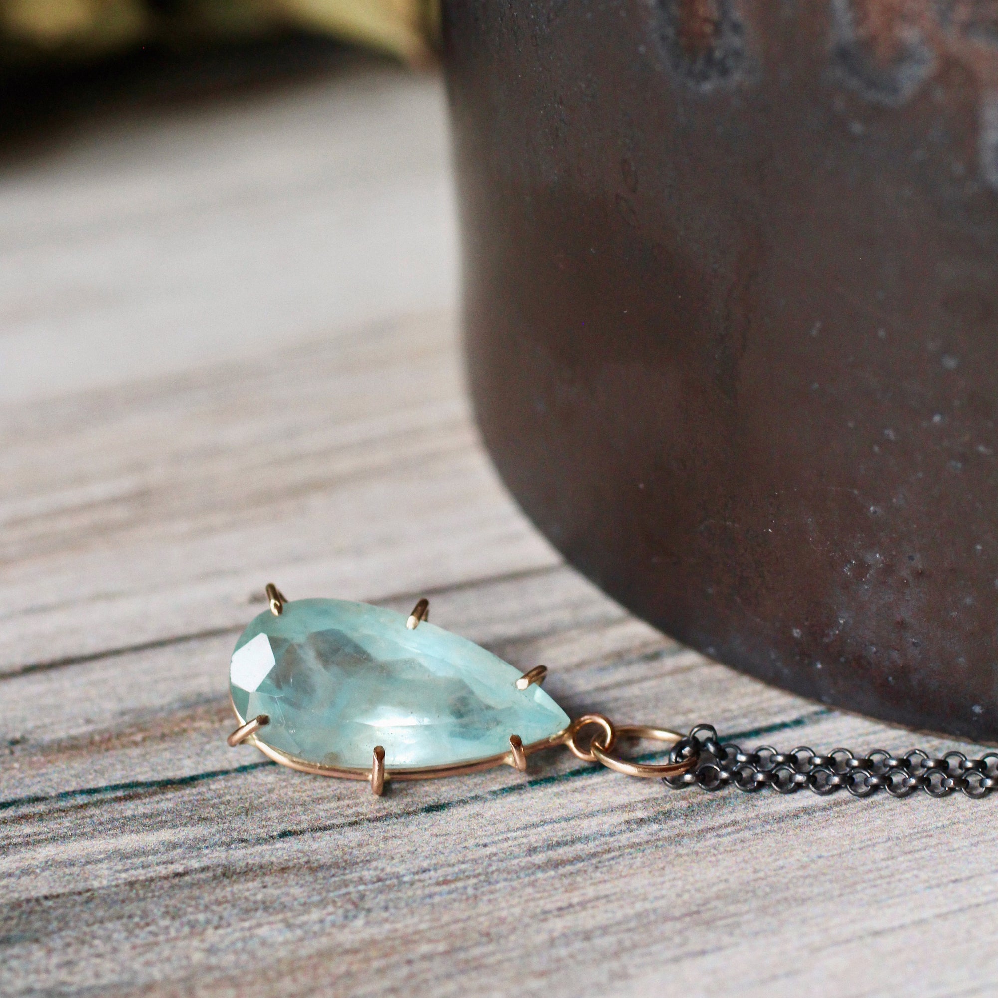 Aquamarine Gentle Embrace Talisman Pendant in 14k Gold