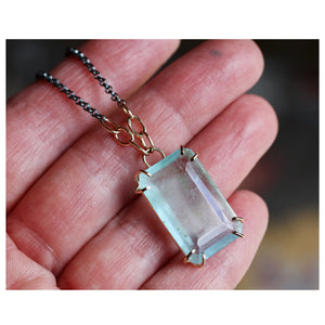 Aquamarine Gentle Embrace Talisman Necklace with 14k Gold