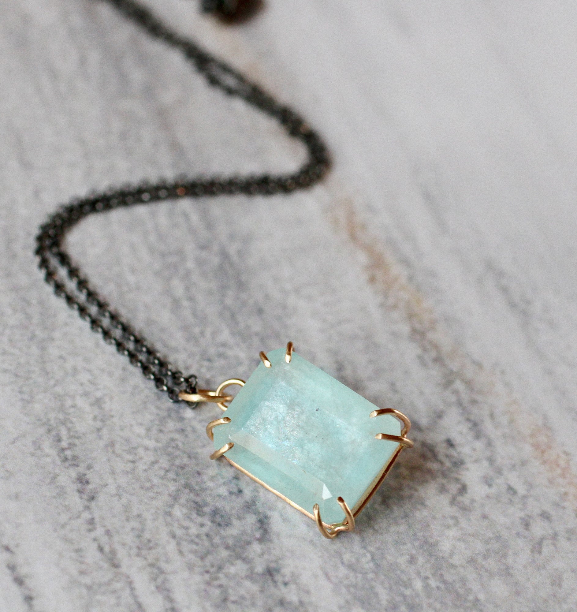 Aquamarine Gentle Embrace Talisman Pendant in 14k Gold