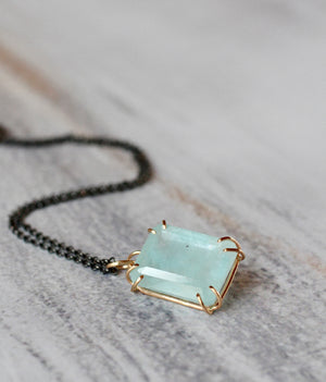 Aquamarine Gentle Embrace Talisman Pendant in 14k Gold