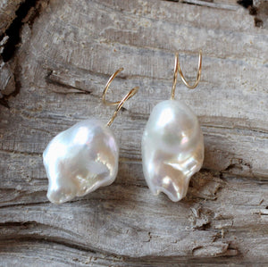 Large Baroque Pearl Twisted Earrings in 14k Gold - Made to Order