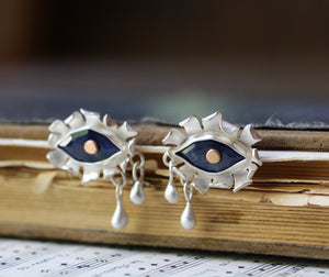 Mystical Eye Stud Earrings with 14k