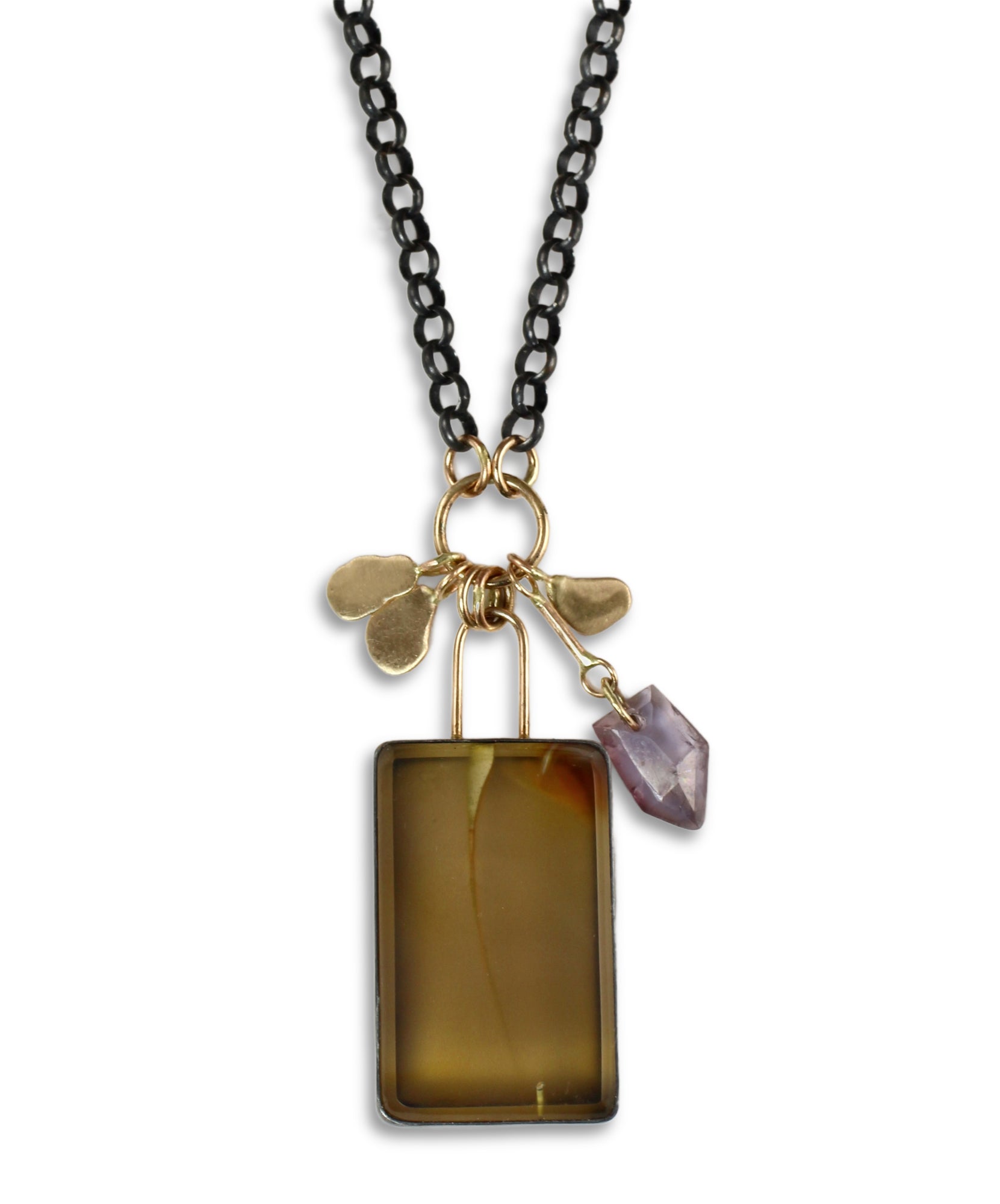 Rutile Agate & Spinel Flutter Necklace with 14k Gold