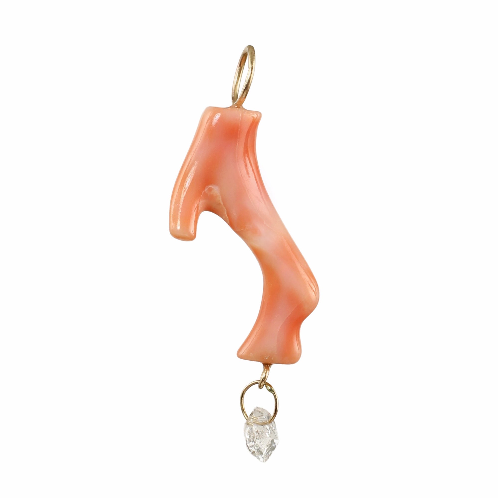 Vintage Coral Branch & Herkimer Diamond Charm in Recycled 14k Gold