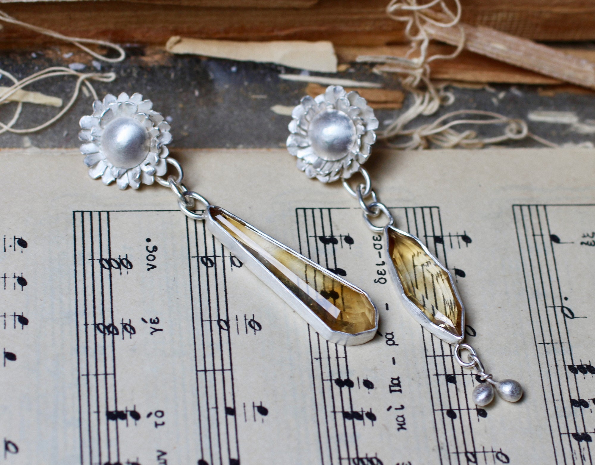 Fleur Earrings with Citrines