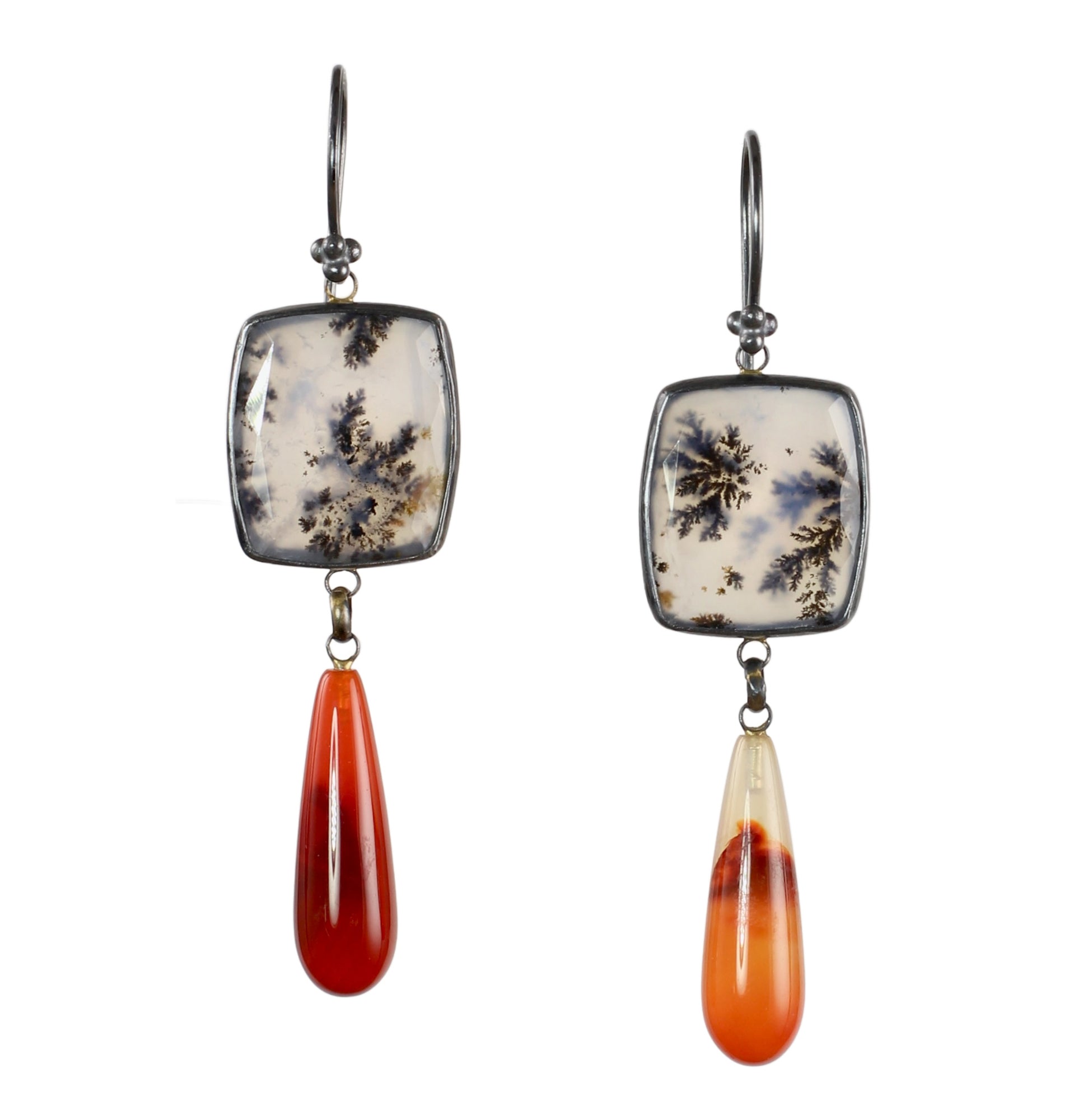 Dendritic Agate and Carnelian Drop Earrings