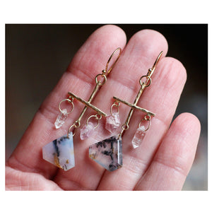 Dendritic Agate, Spinel, & Herkimer Chandelier Earrings in 14k