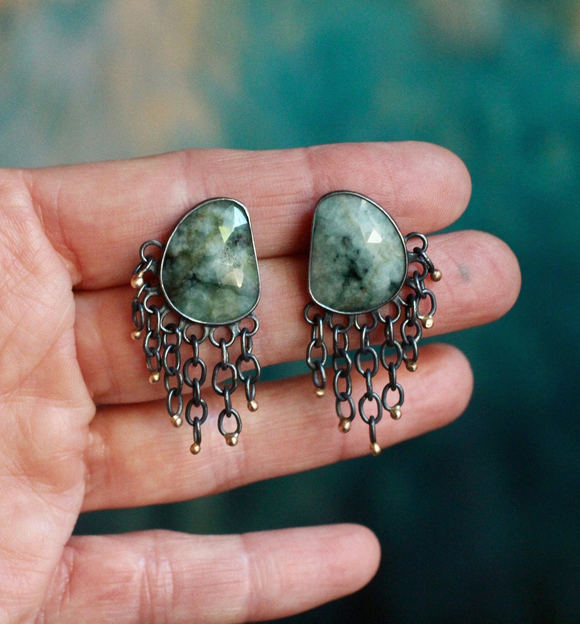 Emerald Fringe Game Earrings