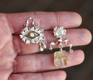 Surrealist Earrings - Golden Sapphire & Rutile Quartz