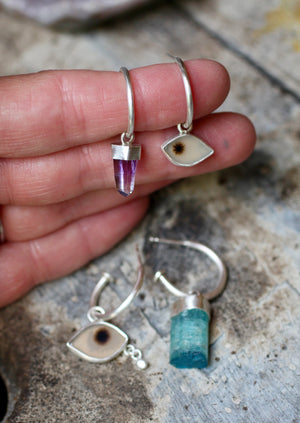 Evil Eye & Amethyst Crystal Hoop Earrings