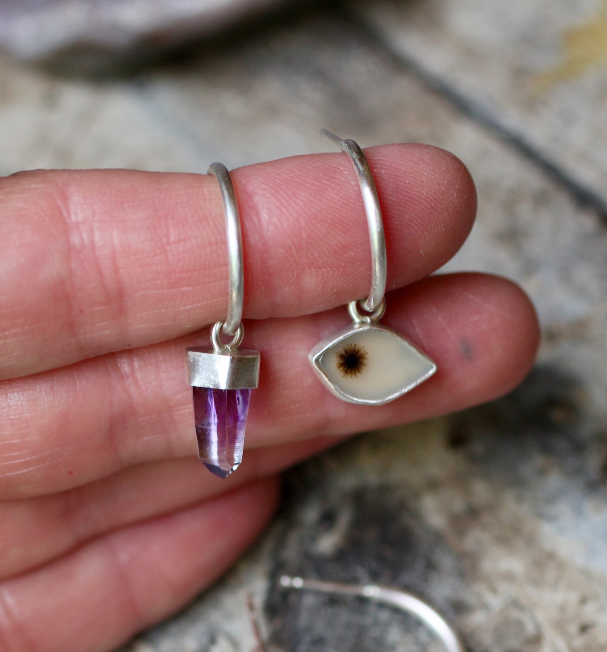 Evil Eye & Amethyst Crystal Hoop Earrings