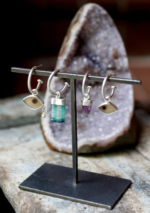 Evil Eye & Amethyst Crystal Hoop Earrings