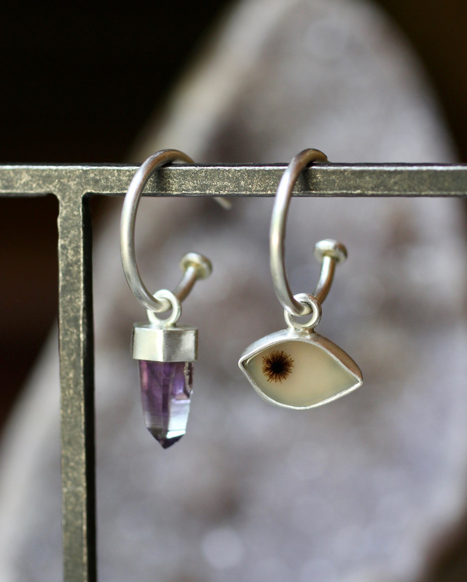 Evil Eye & Amethyst Crystal Hoop Earrings