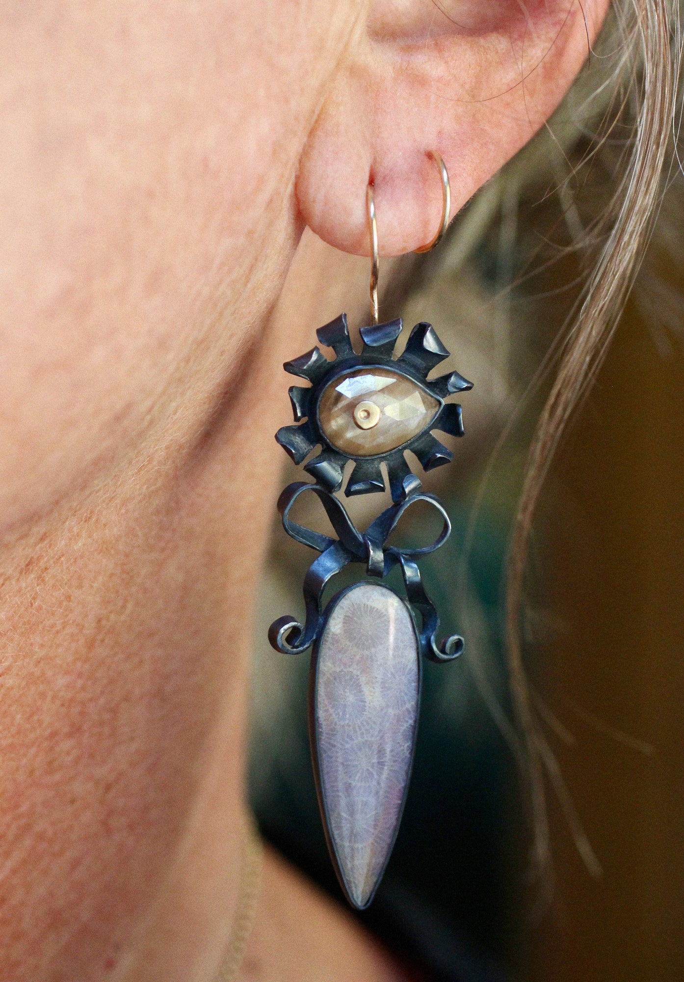 Long Surrealist Earrings with 14k