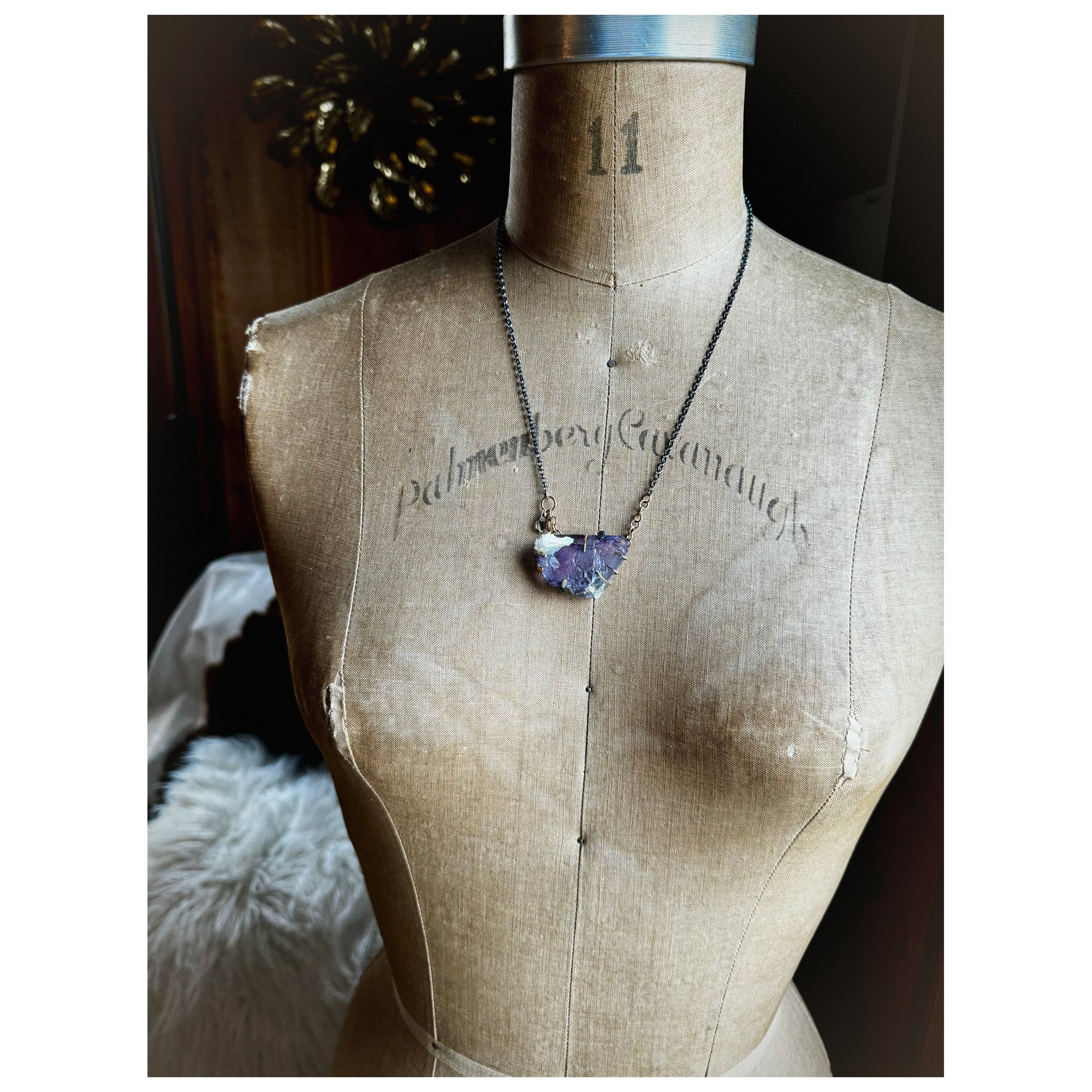 Fluorite & Herkimer Diamond Specimen Necklace with 14k Gold