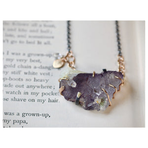 Fluorite & Herkimer Diamond Specimen Necklace with 14k Gold