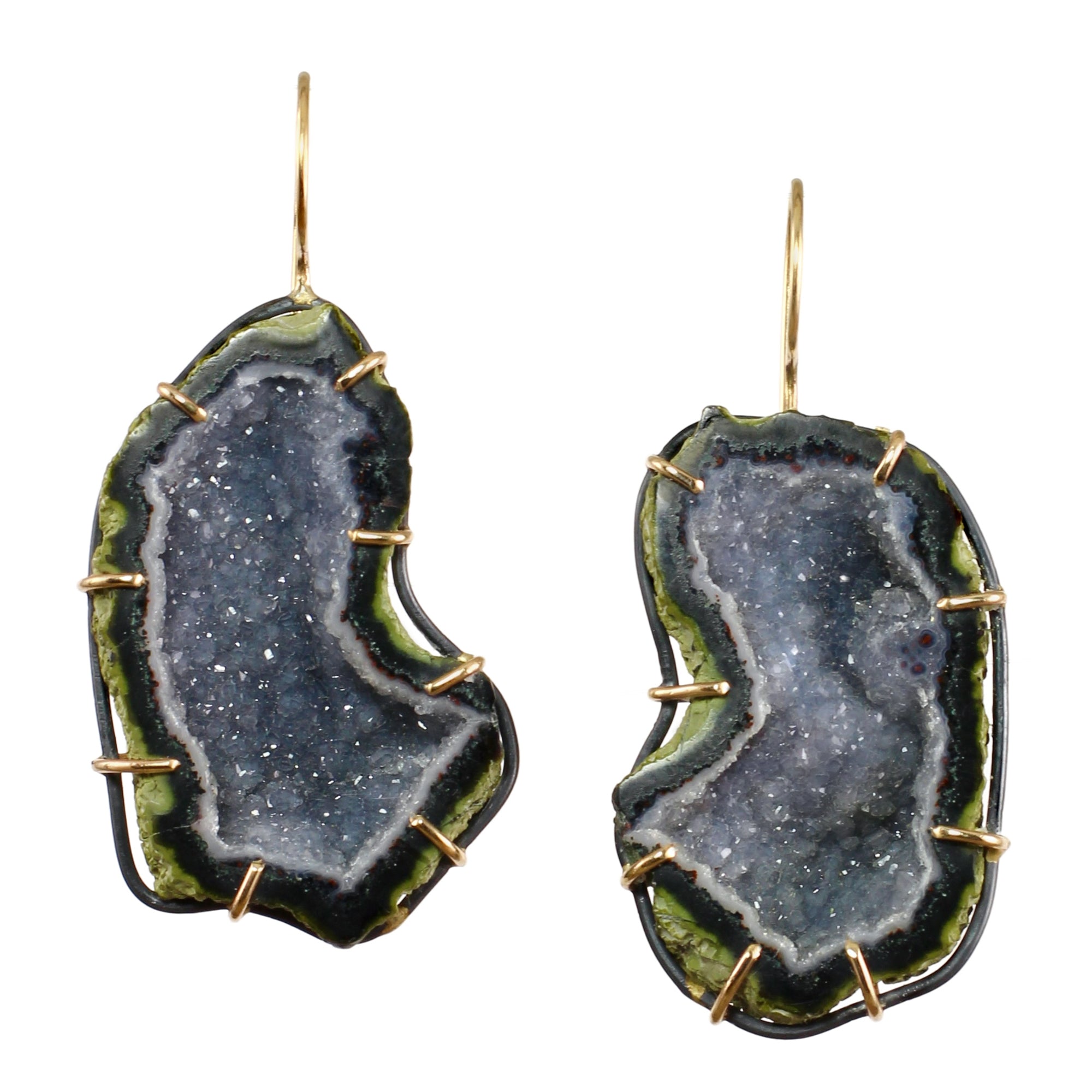 Indigo Blue Geode Earrings with 14k Gold