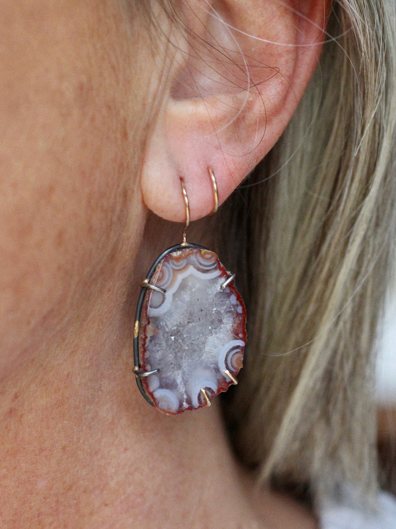 Orbicular Geode Twisted Earrings with 14k Gold