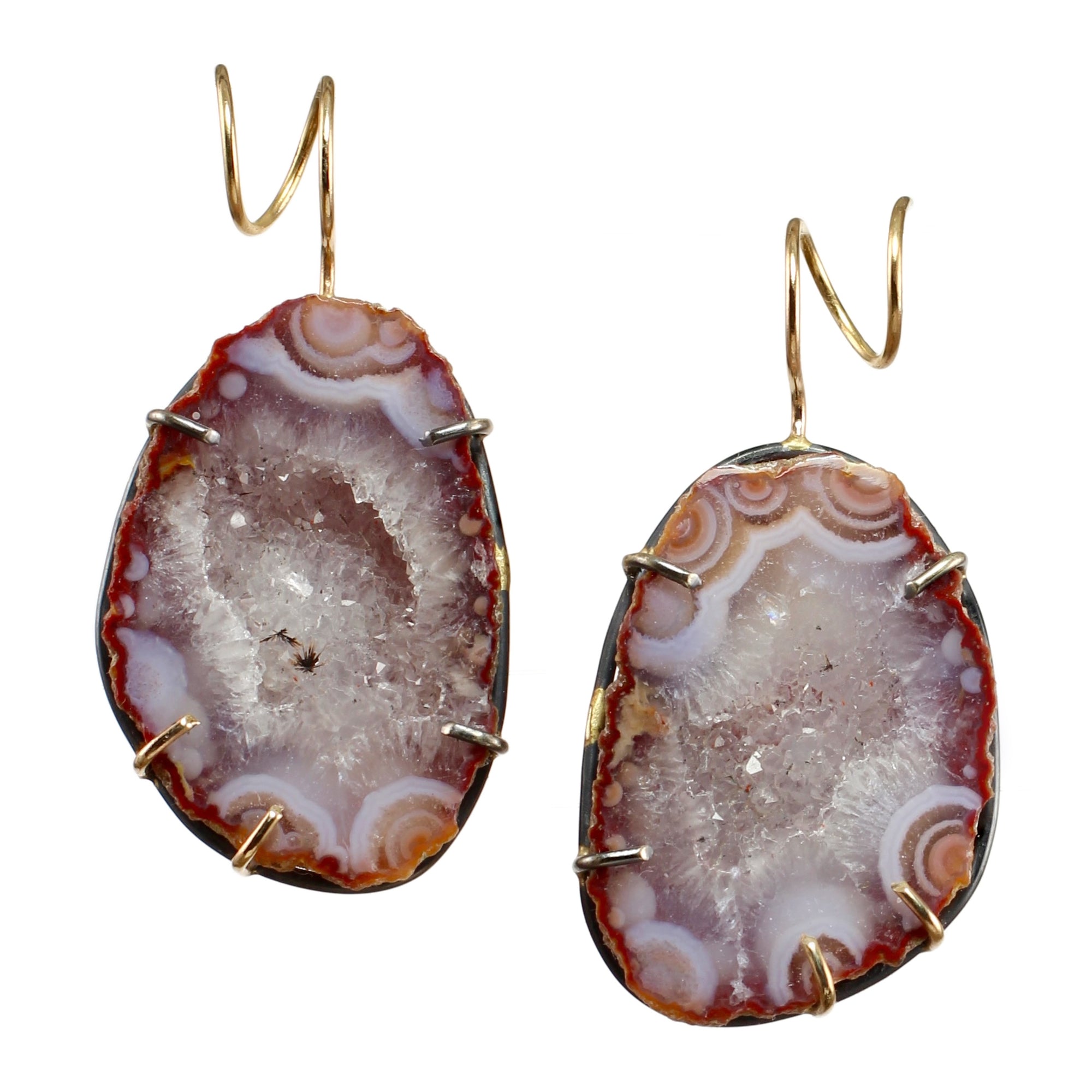 Orbicular Geode Twisted Earrings with 14k Gold