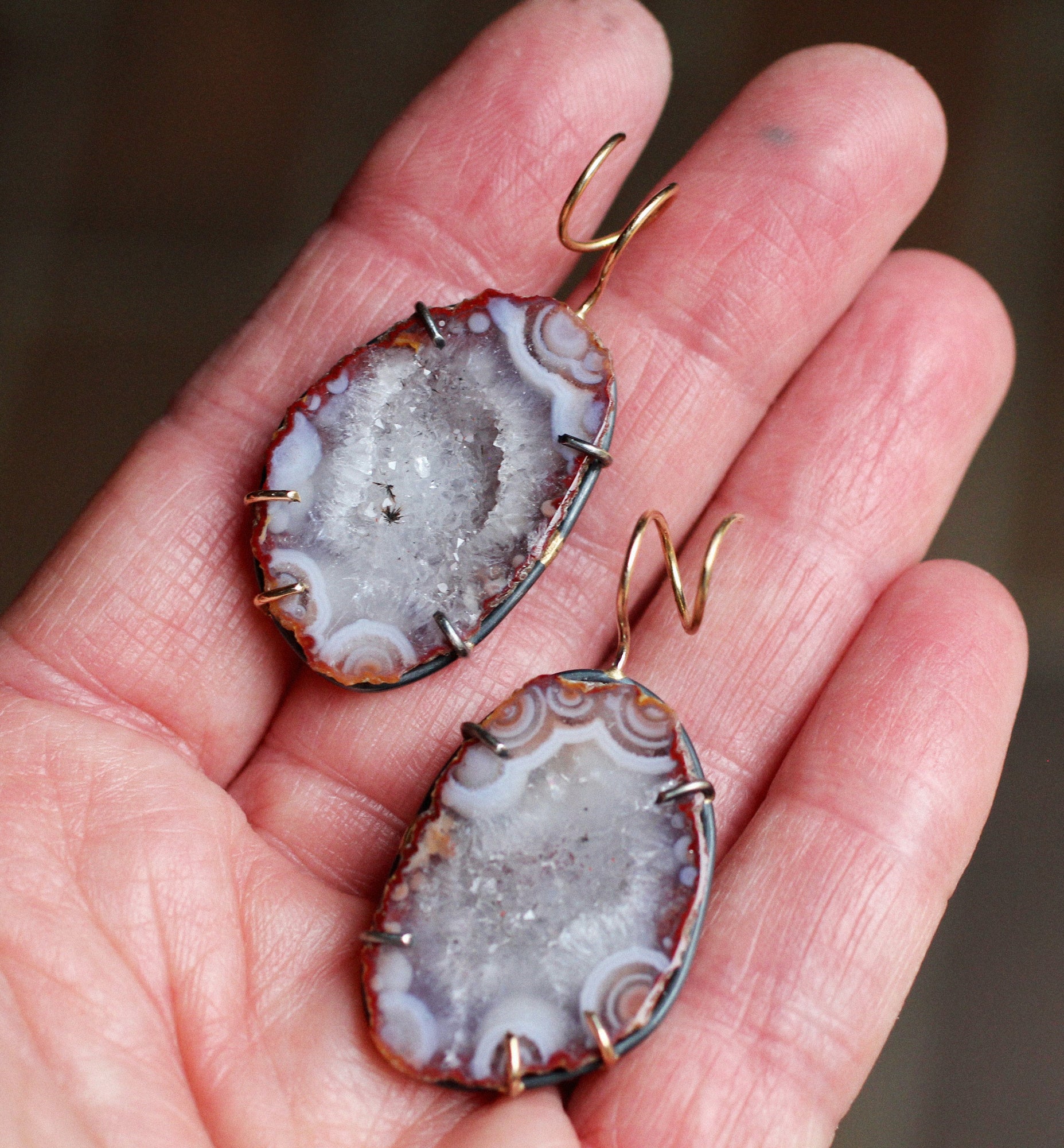 Orbicular Geode Twisted Earrings with 14k Gold