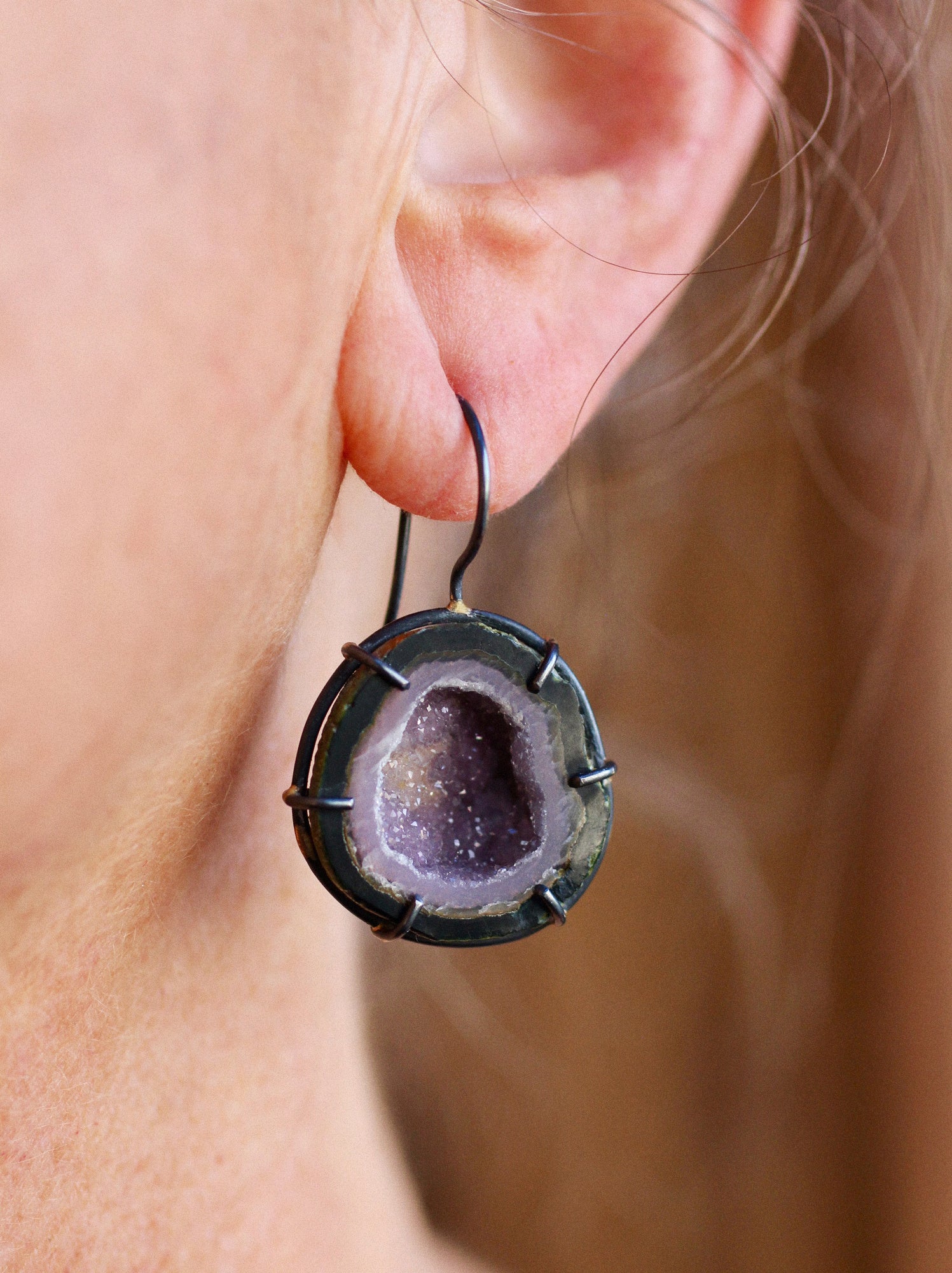 Smoky Lavender Geode Earrings