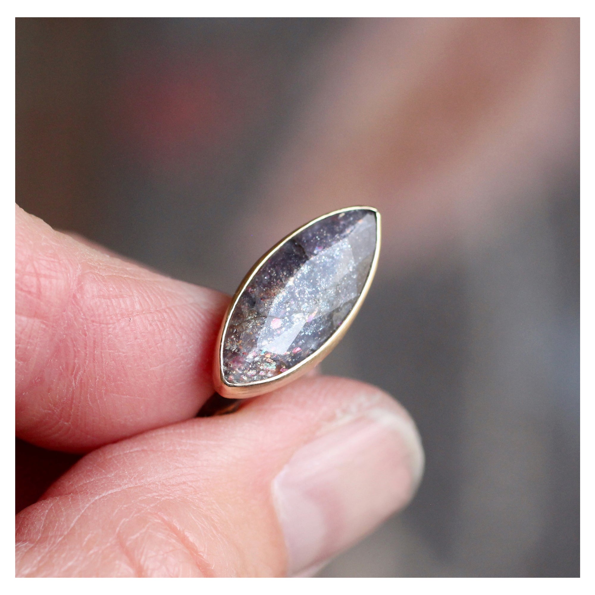 Iolite Sunstone Ring in Sterling Silver & 14k Gold