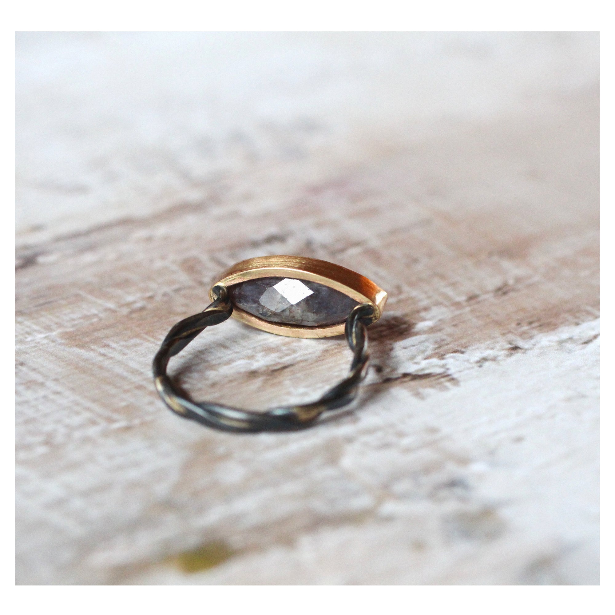 Iolite Sunstone Ring in Sterling Silver & 14k Gold