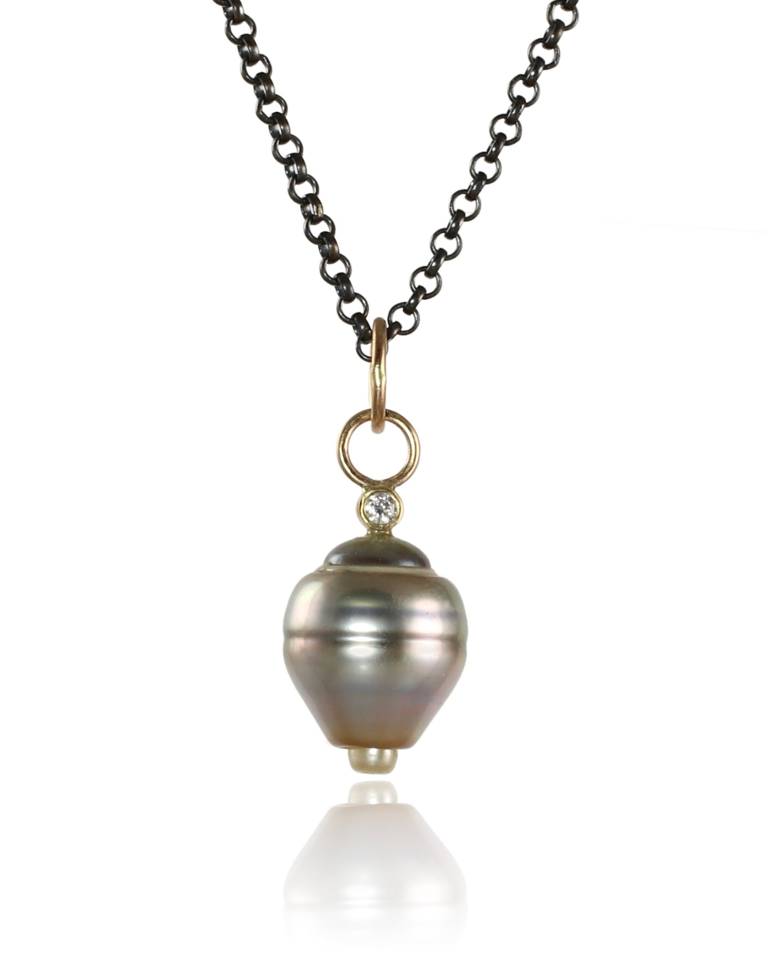 Lucky Tahitian Pearl & Diamond Lantern Necklace with 14k Gold