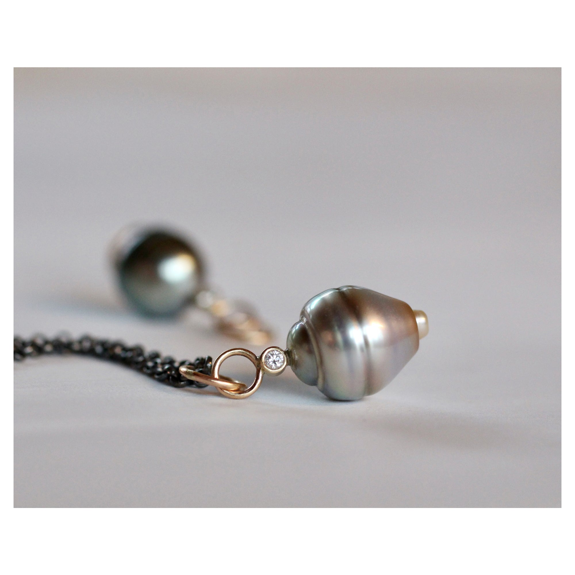 Lucky Tahitian Pearl & Diamond Lantern Necklace with 14k Gold