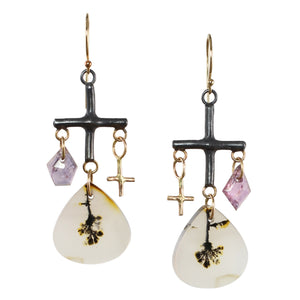 Dendritic Agate & Spinel Luminary Earrings with 14k Gold