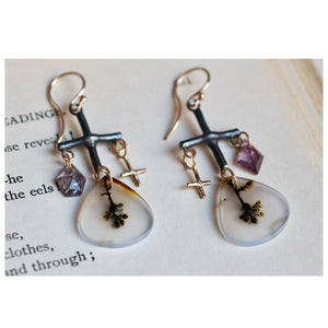 Dendritic Agate & Spinel Luminary Earrings with 14k Gold