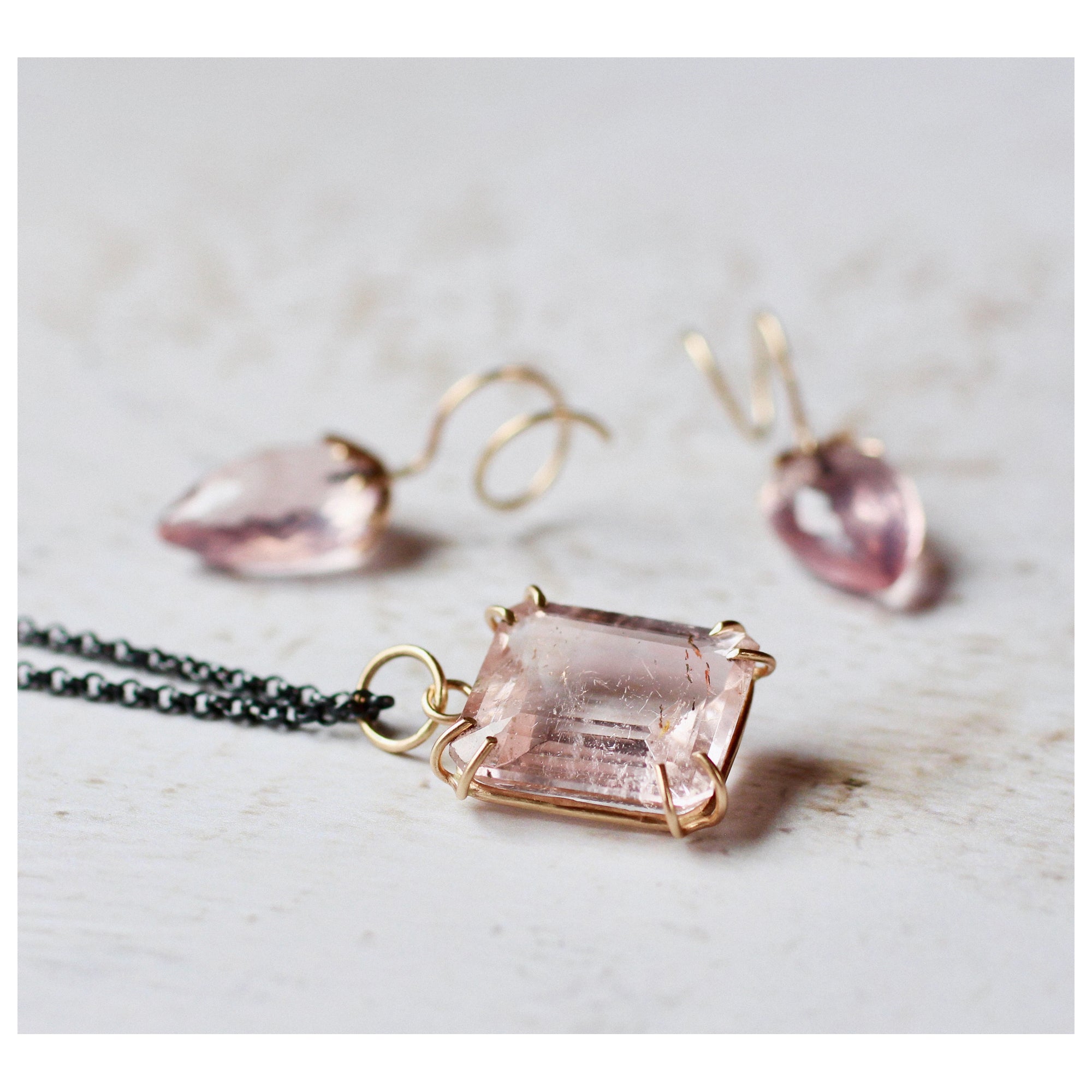 Morganite Talisman Pendant or Necklace with 14k Gold