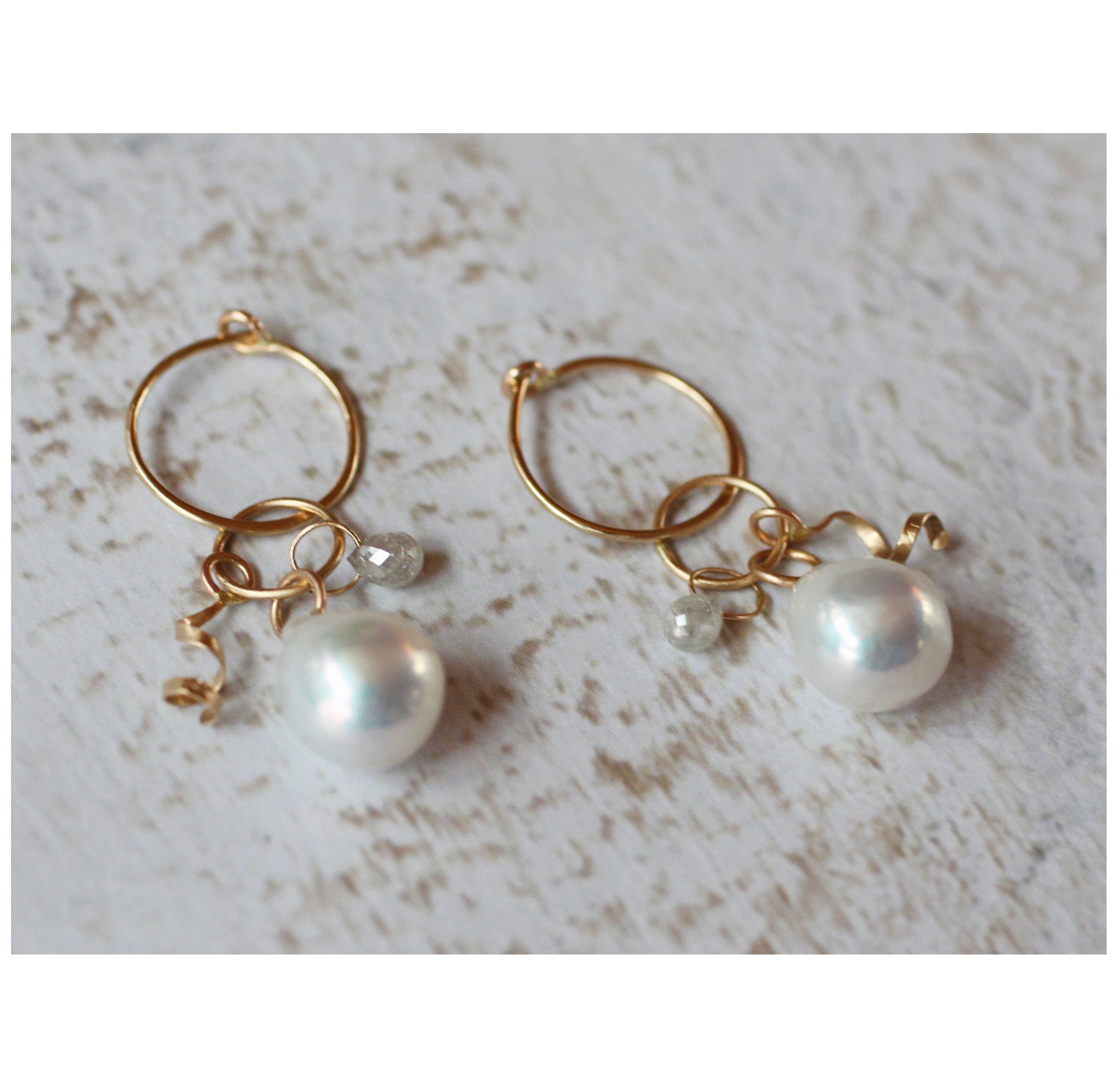 Pearl & Diamond Drop Mini Hoop Earrings in 14k Gold - Limited Edition