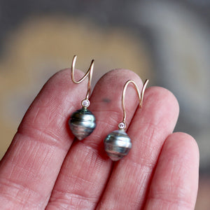 Tahitian Pearl & Diamond Twisted Earrings in 14k Gold - Limited Edition