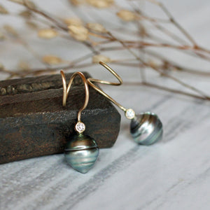 Tahitian Pearl & Diamond Twisted Earrings in 14k Gold - Limited Edition