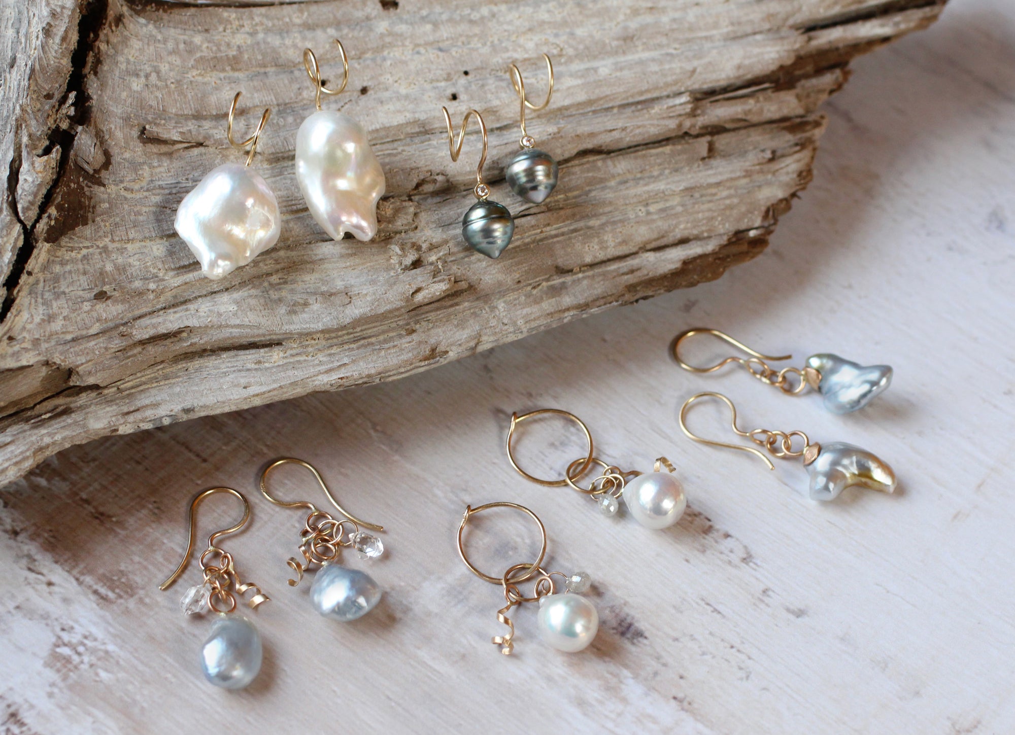 Silvery Blue Pearl Dangle Earrings in 14k Gold