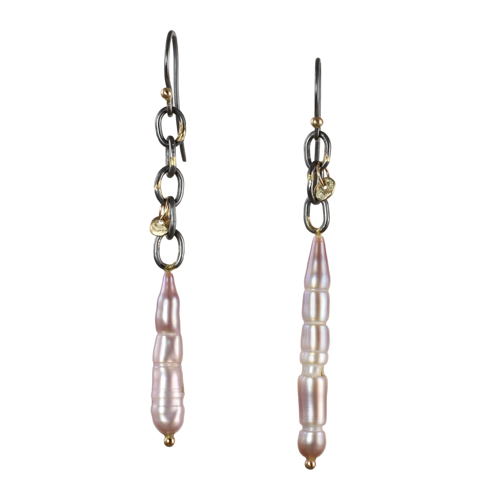 Modern Pearl Drop Earrings with 14k Gold