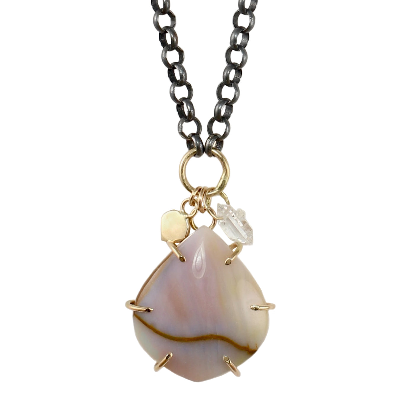 Opalized Wood & Herkimer Diamond Bliss Necklace with 14k Gold